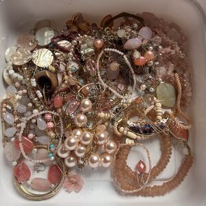 2 lb Pink Jewelry Lot – Costume Necklaces, Beads & More – Craft, Resale, DIY